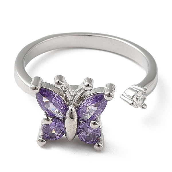 

PandaHall Rotatable Cubic Zirconia Butterfly Open Ring, Brass Fidget Spinner Rings for Anxiety Stress Relief, Purple, Inner Diameter: 17mm...