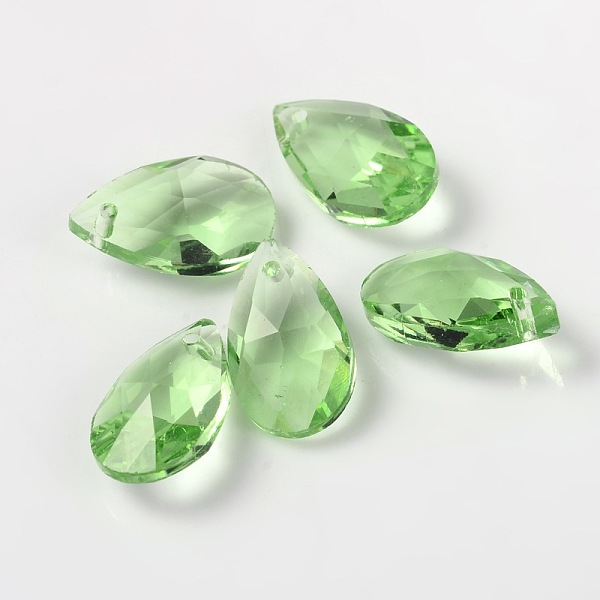 

PandaHall Faceted Teardrop Glass Pendants, Pale Green, 16x9x6mm, Hole: 1mm Glass Teardrop Green