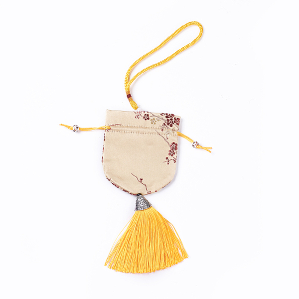

PandaHall Silk Packing Pouches, Vintage Scented Sachet Perfume Bag, with Tassel, Pale Goldenrod, 32~34cm Silk Yellow
