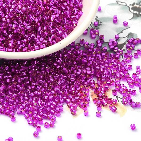 

PandaHall Glass Seed Beads, Silver Lined, Cylinder, Magenta, 2x1.5mm, Hole: 1.4mm, about 50398pcs/pound Glass Pink