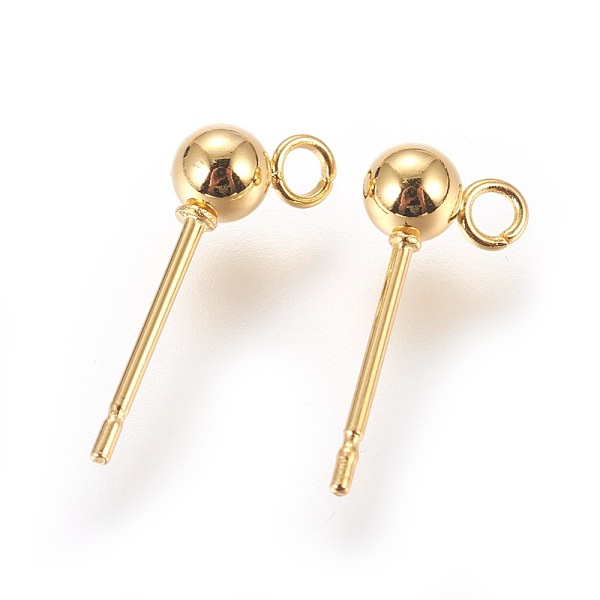 

PandaHall 304 Stainless Steel Ball Stud Earrings Findings, with Loop, Round, Golden, 13.5~15x5.5mm, Hole: 1.6mm, Pin: 0.7mm 304 Stainless...