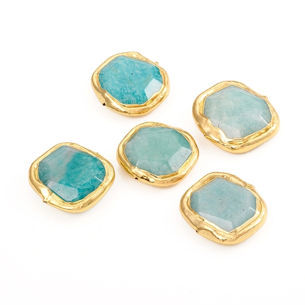 PandaHall Natural Amazonite Beads, with Golden Plated Edge Brass Findings, Faceted, Oval, 25~27x27~28.5x8~9mm, Hole: 0.8mm Amazonite Oval