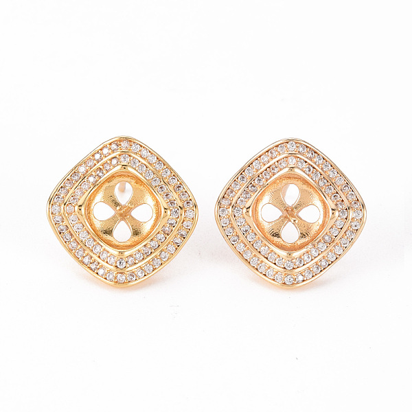 

PandaHall Brass Micro Pave Clear Cubic Zirconia Stud Earrings Findings, for Half Drilled Bead, Nickel Free, Fan, Real 18K Gold Plated...