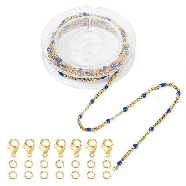 

PandaHall DIY Chain Bracelet Necklace Making Kit, Iincluding Golden 304 Stainless Steel Enamel Curb Chains & Jump Rings & Clasps, Blue...