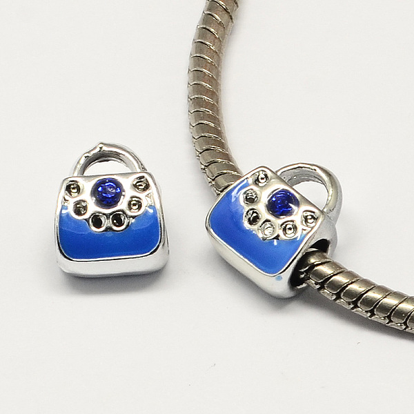 

PandaHall Alloy Rhinestone Bag Large Hole Enamel Style European Beads, Silver, Royal Blue, 11x9x8mm, Hole: 4mm Alloy Rhinestone+Enamel Bag...