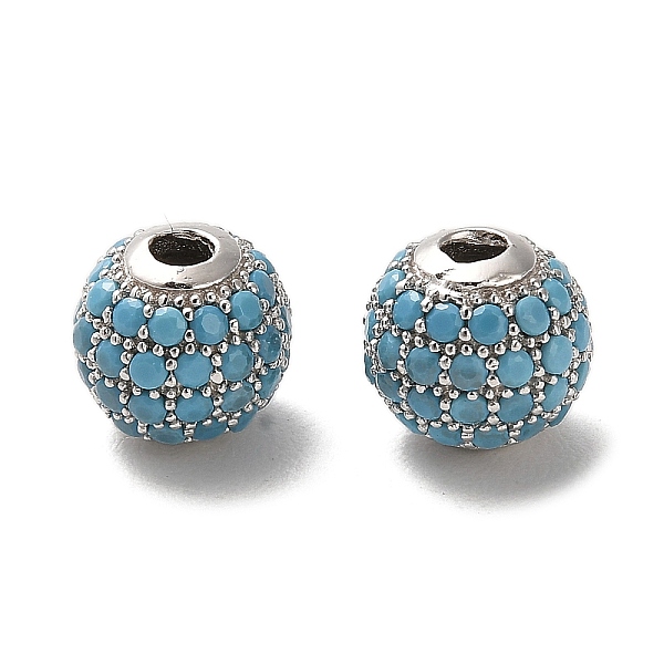 

PandaHall Rhodium Plated 925 Sterling Silver Micro Pave Cubic Zirconia Beads, Round, Real Platinum Plated, Sky Blue, 8x7.5mm, Hole: 2.2mm...