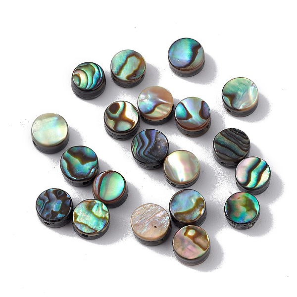 PandaHall Natural Abalone Shell/Paua Shell Beads, Flat Round, Colorful, 6x3.5mm, Hole: 0.9mm Paua Shell Flat Round