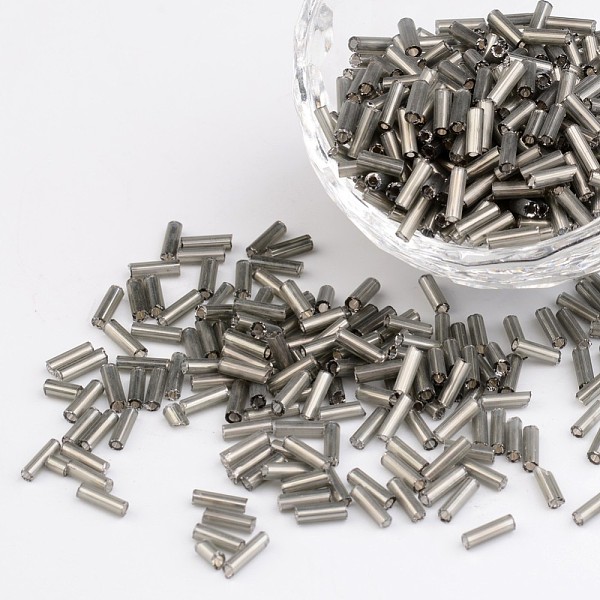 

PandaHall Glass Bugle Beads, Silver Lined, Gray, 6~8x1.8mm, Hole: 0.6mm, 1250pcs/50g Glass Gray