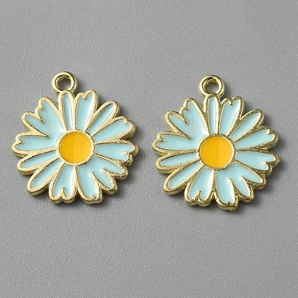 

PandaHall Light Gold Plated Alloy Enamel Pendants, Daisy Charms, Light Cyan, 18x16x1mm, Hole: 1.3mm Alloy+Enamel Flower