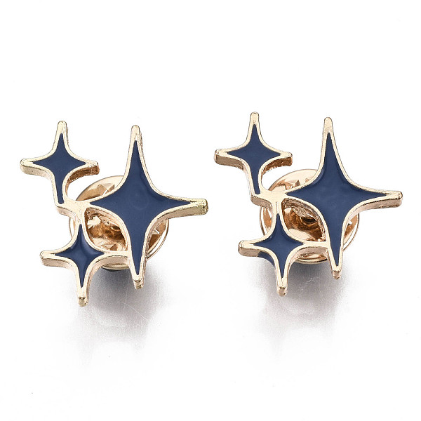 

PandaHall Alloy Brooches, Enamel Pin, with Brass Butterfly Clutches, Star, Light Gold, Marine Blue, 22x21x2mm, Pin: 1mm Alloy+Enamel