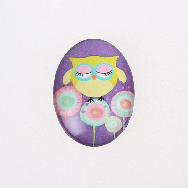 

PandaHall Cartoon Owl Printed Glass Oval Cabochons, Medium Purple, 30x20x6mm Glass Oval Purple
