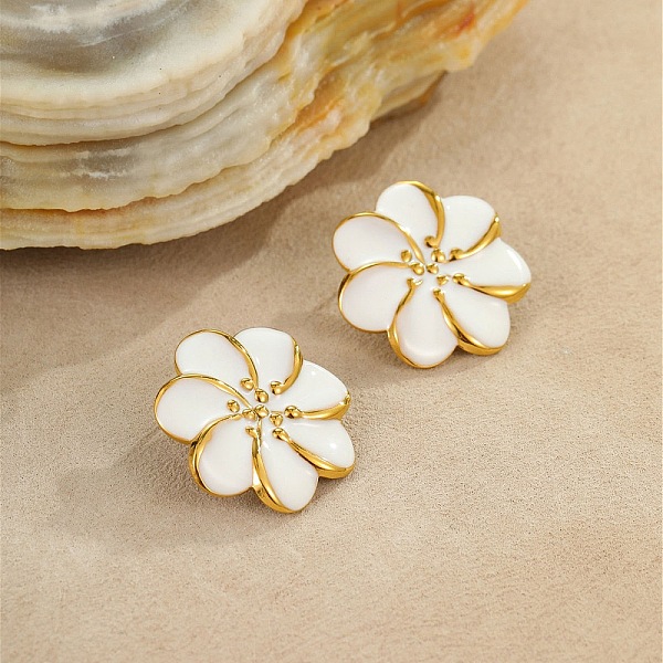 Boucles d'oreilles à tige en forme de fleur en acier inoxydable 304