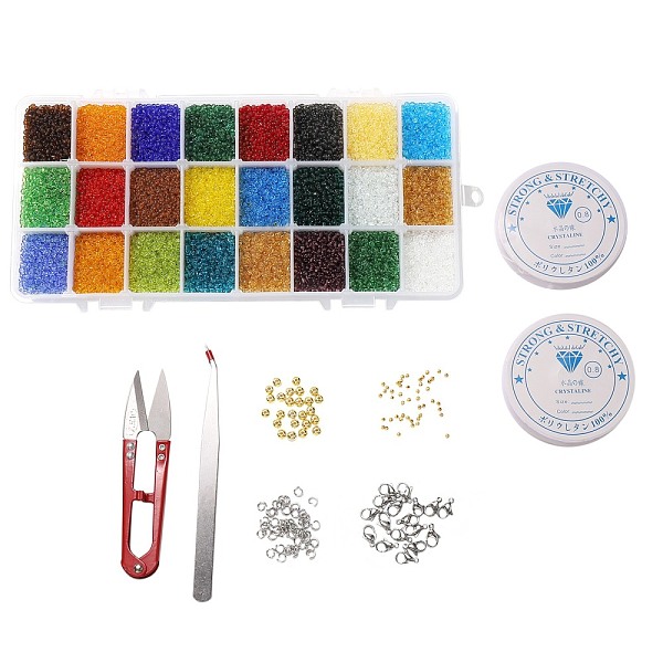 

PandaHall DIY Stretch Jewelry Sets Kits, include Glass Seed Beads, Stainless Steel Needles & Scissors & Beading Tweezers & Lobster Claw..., Multicolor
