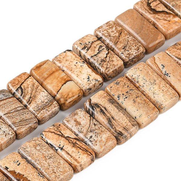 

PandaHall Natural Picture Jasper Beads Strands, Rectangle, 2-Hole, 20x9.5~10x6mm, Hole: 1.2mm, about 20~21pcs/strand, 8.11~8.39 inch...