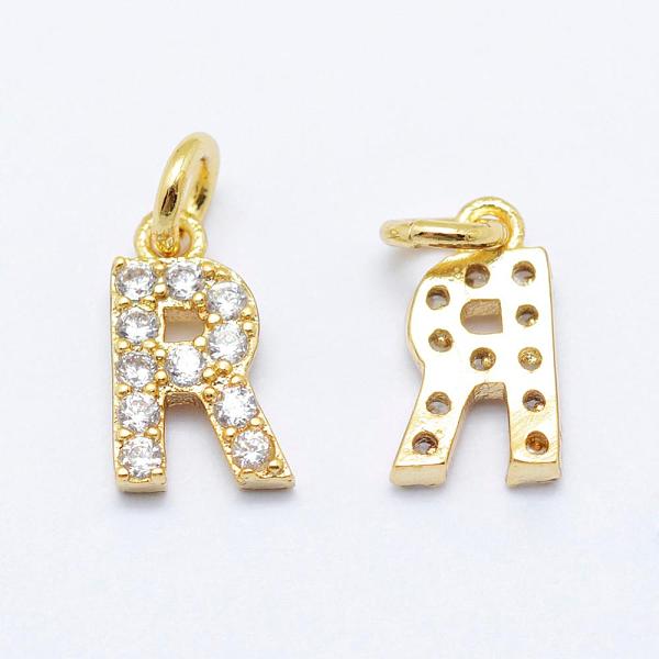 

PandaHall Brass Micro Pave Grade AAA Cubic Zirconia Charms, Letter R, Cadmium Free & Nickel Free & Lead Free, Real 18K Gold Plated..., Clear