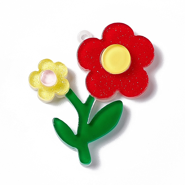 

PandaHall Acrylic Pendants, Flower Charms, Colorful, 33x32.7x5.8mm, Hole: 1.6mm Acrylic Flower Red