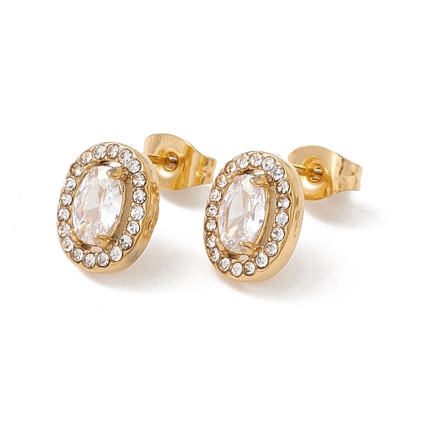 

PandaHall Cubic Zirconia & Rhinestone Oval Stud Earrings, Ion Plating(IP) 304 Stainless Steel Jewelry for Women, Golden, Clear, 10x8mm, Pin...