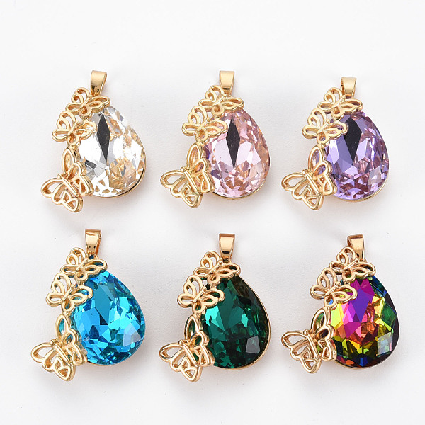 

PandaHall Glass Pendants, with Light Gold Tone Brass Findings, Long-Lasting Plated, Faceted, Teardrop, Mixed Color, 21x19.5x8mm, Hole: 3x5mm..., Multicolor