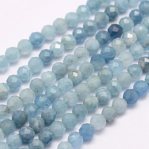 

PandaHall Natural Aquamarine Beads Strands, Faceted, Round, 2mm, Hole: 0.5mm, about 210~220pcs/strand, 15.7 inch(40cm) Aquamarine Round Blue