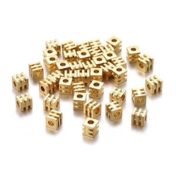 

PandaHall Brass Spacer Beads, Long-lasting Plated, Grooved Cube, Golden, 4x4x4mm, Hole: 1.8mm Brass Cube