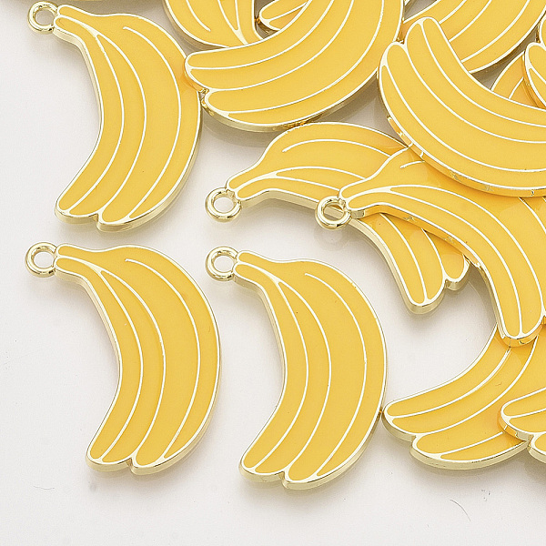 

PandaHall Alloy Enamel Pendants, Light Gold, Banana, Gold, 29x17x2mm, Hole: 2mm Alloy+Enamel Fruit Gold