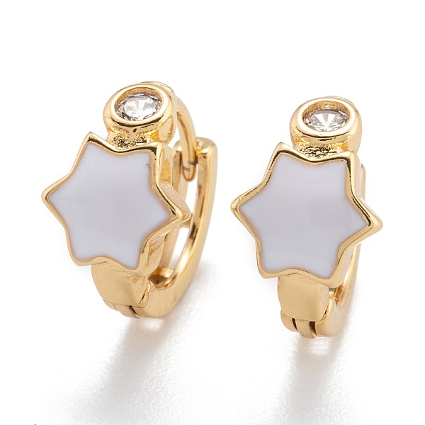 

PandaHall Brass Micro Pave Clear Cubic Zirconia Huggie Hoop Earrings, with Enamel, Star, Real 18K Gold Plated, White, 13x2~7mm, Pin: 0.7mm...