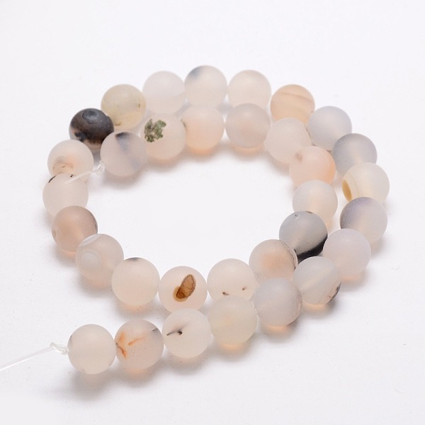 

PandaHall Frosted Natural Agate Round Beads Strands, 8mm, Hole: 1mm, about 48pcs/strand, 14.9 inch Natural Agate Round