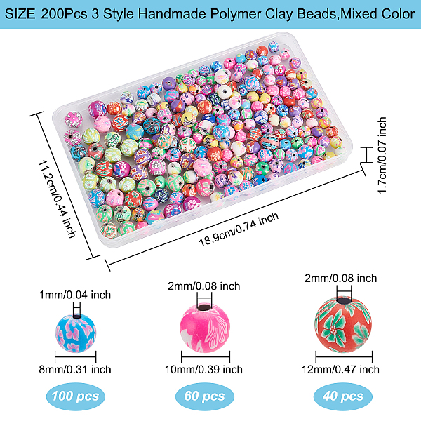 

PandaHall BENECREAT 200Pcs 3 Style Handmade Polymer Clay Beads, Round, Mixed Color, 8~12mm, Hole: 1~2mm, 200pcs/box Polymer Clay Round..., Multicolor