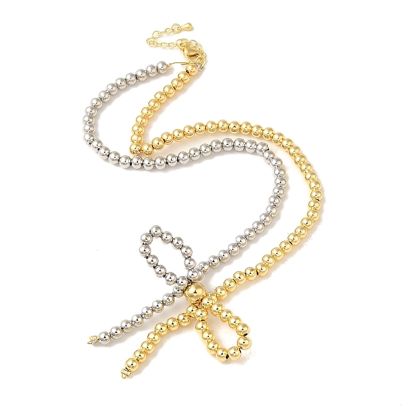 

PandaHall Brass Beaded Necklaces, Long-Lasting Plated, Lead Free & Cadmium Free, Bowknot, Platinum & Golden, 17.05 inch(433mm) Brass Bowknot