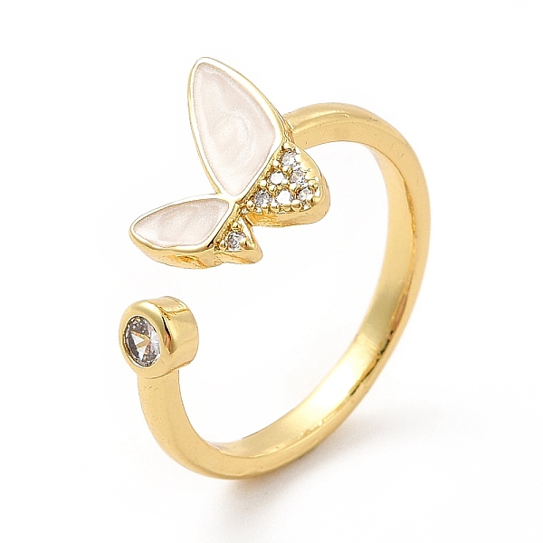 

PandaHall Clear Cubic Zirconia Butterfly with Enamel Open Cuff Ring, Brass Jewelry for Women, Real 18K Gold Plated, US Size 7 3/4(17.9mm)...