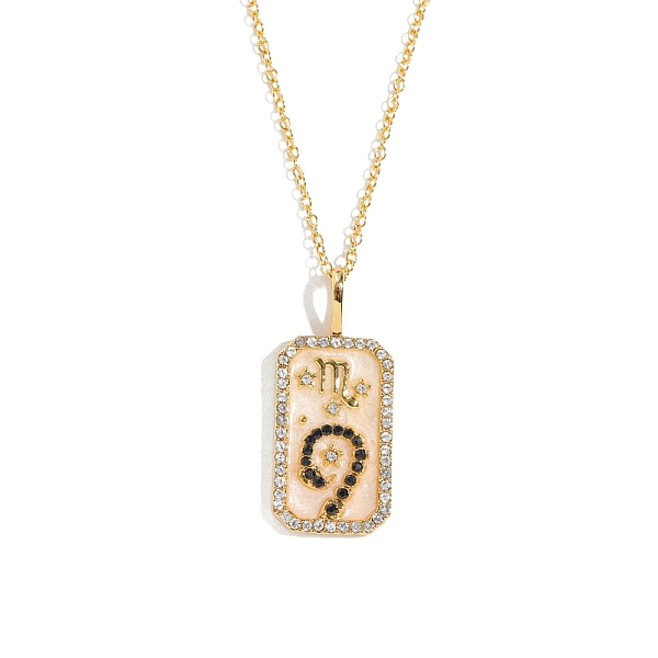 

PandaHall Brass Micro Pave Cubic Zirconia Rectangle with Constellation Pendant Necklaces, with Enamel, Cable Chain Necklace for Women...