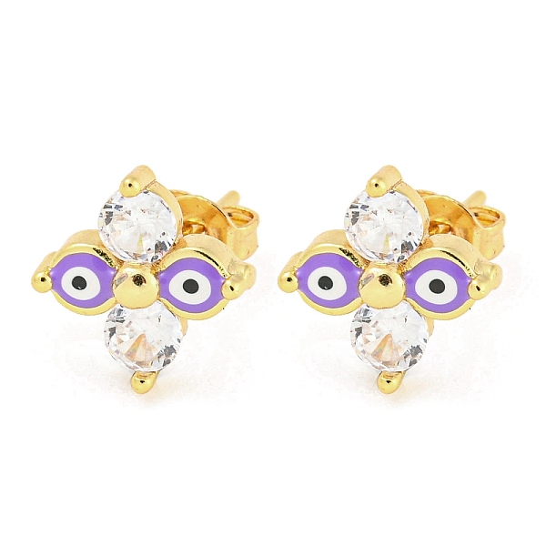 

PandaHall Flower with Evil Eye Real 18K Gold Plated Brass Stud Earrings, with Enamel and Cubic Zirconia, Lilac, 11.5x11mm Cubic Zirconia..., Purple