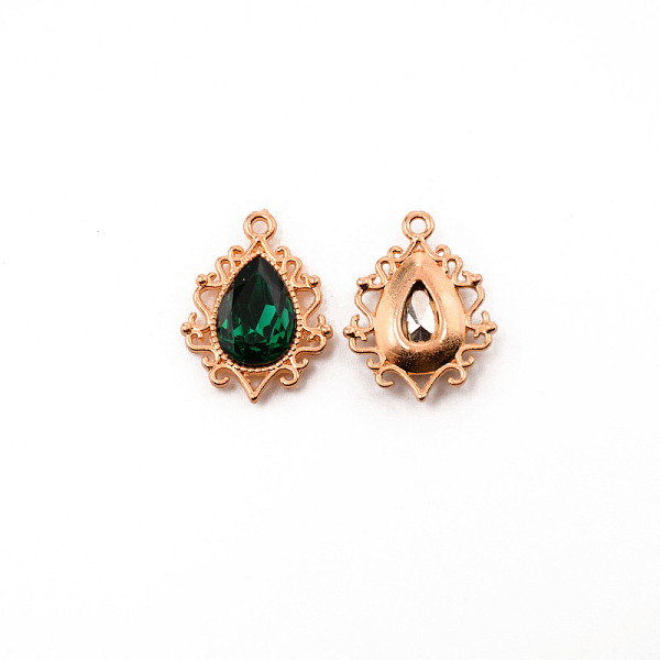 

PandaHall Alloy Pendants, with Rhinestone, Cadmium Free & Lead Free, Light Gold, Teardrop, Dark Green, 25x19x5mm, Hole: 1.6mm...