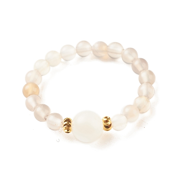 

PandaHall Natural Grey Agate Round Beaded Stretch Ring with Moonstone, Gemstone Jewelry for Women, US Size 8(18.1mm) Grey Agate