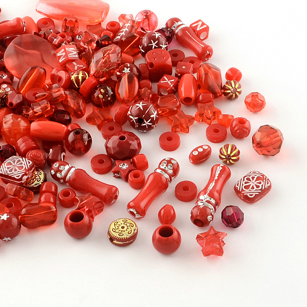 

PandaHall Acrylic Beads, Mixed Shapes, Red, 5.5~28x6~20x3~11mm, Hole: 1~5mm Acrylic Mixed Shapes Red