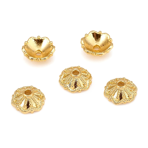 

PandaHall Brass Bead Caps, Long-Lasting Plated, Multi-Petal, Flower, Golden, 7.5x3mm, Hole: 1mm Brass