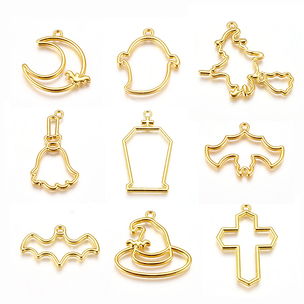 

PandaHall Halloween Zinc Alloy Open Back Bezel Pendants, For DIY UV Resin, Epoxy Resin, Pressed Flower Jewelry, Mixed Shapes, Golden...