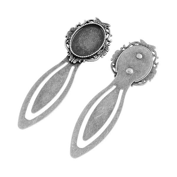 

PandaHall Tibetan Style Bookmark Cabochon Settings, Cadmium Free & Lead Free, Antique Silver, Tray: 25x18mm, 88x28x4mm Alloy