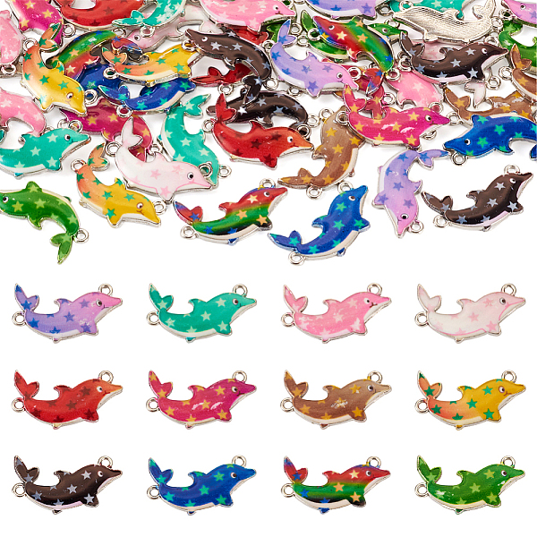 

PandaHall 48Pcs 12 Colors Alloy Enamel Connector Charms, Star Print Dolphin Links, Platinum, Mixed Color, 17.5x26x2.5mm, Hole: 1.6mm..., Multicolor