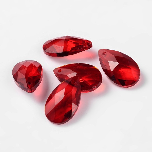

PandaHall Faceted Teardrop Glass Pendants, Red, 22x13x7mm, Hole: 1mm Glass Teardrop Red