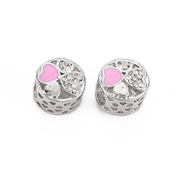 

PandaHall Rack Plating Alloy Enamel European Beads, with Crystal Rhinestone, Large Hole Beads, Cadmium Free & Nickel Free & Lead Free, Flat..., Clear