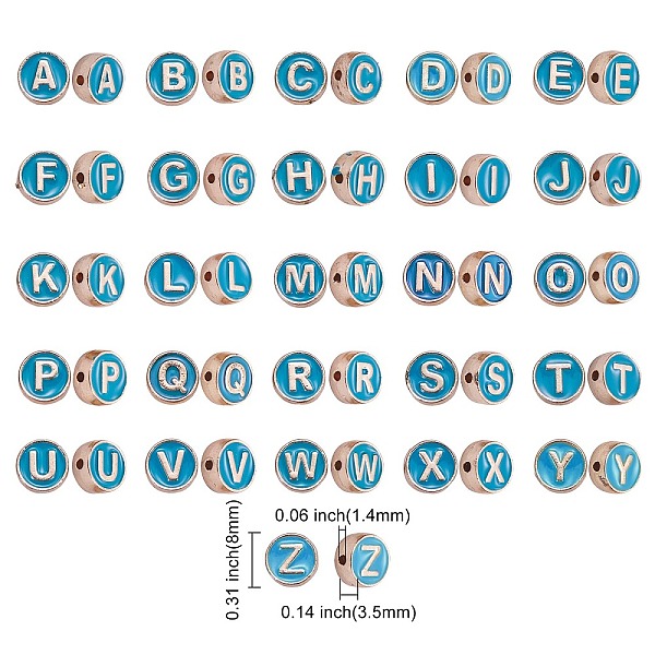 

PandaHall Alloy Enamel Beads, Flat Round with Letter, Light Gold, Sky Blue, 8x3.5mm, Hole: 1.4mm Alloy+Enamel Flat Round