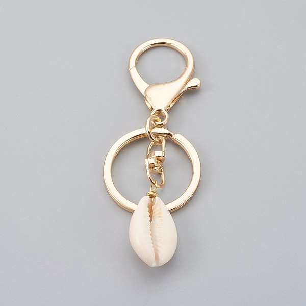 

PandaHall Cowrie Shell Keychain, with Alloy Key Clasps, Bisque, Golden, 85mm Alloy Shell Shape Orange
