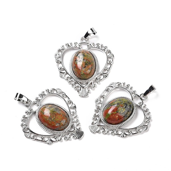 

PandaHall Natural Unakite Pendants, Eco-Friendly Brass Finding, Platinum, Cadmium Free & Lead Free, Heart, 38.5x34.5x7.5mm, Hole: 7x5mm...