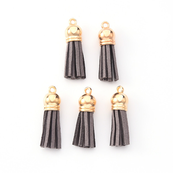 

PandaHall Faux Suede Tassel Pendant Decorations, with CCB Plastic Cord Ends, Light Gold, Slate Gray, 33~35x10mm, Hole: 2.5mm Faux Suede