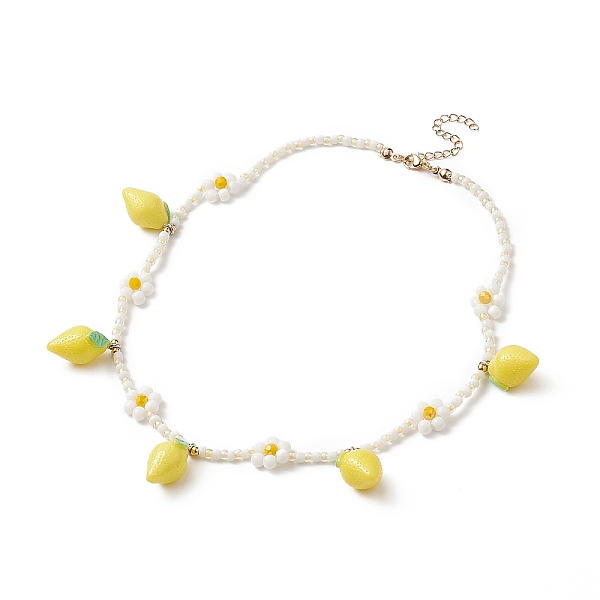 

PandaHall Resin Lemon Pendant Necklace with Glass Beaded Flower Chains for Women, Yellow, 16.26 inch(41.3cm) Resin Yellow