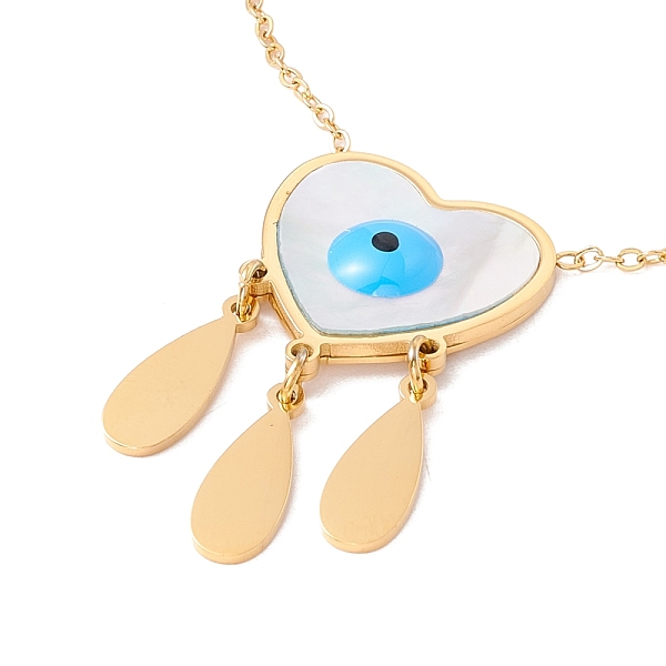 

PandaHall Ion Plating(IP) 304 Stainless Steel Heart with Teardrop Pendant Necklace, Evil Eye Shell Pendant with Enamel Necklace for Women...