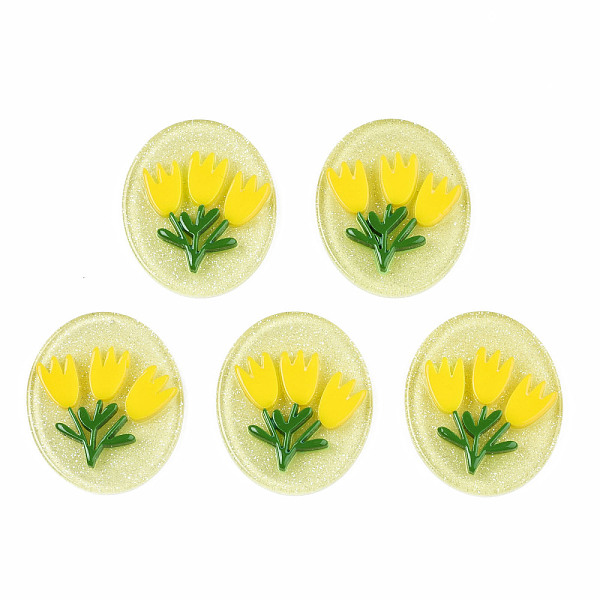 

PandaHall Acrylic & Resin, with Glitter Powder, Oval with Flower, Yellow, 29.5x25x4.5mm Acrylic Oval Yellow