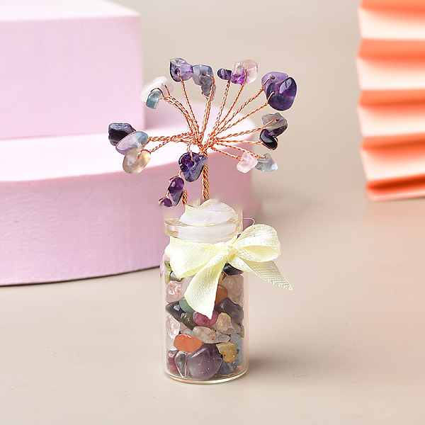 

PandaHall Natural Fluorite Chips Tree of Life Decorations, Glass Wish Bottle with Copper Wire Feng Shui Energy Stone Gift for Women Men...