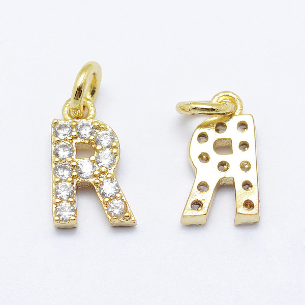 

PandaHall Brass Micro Pave Grade AAA Cubic Zirconia Charms, Letter R, Cadmium Free & Nickel Free & Lead Free, Real 18K Gold Plated...